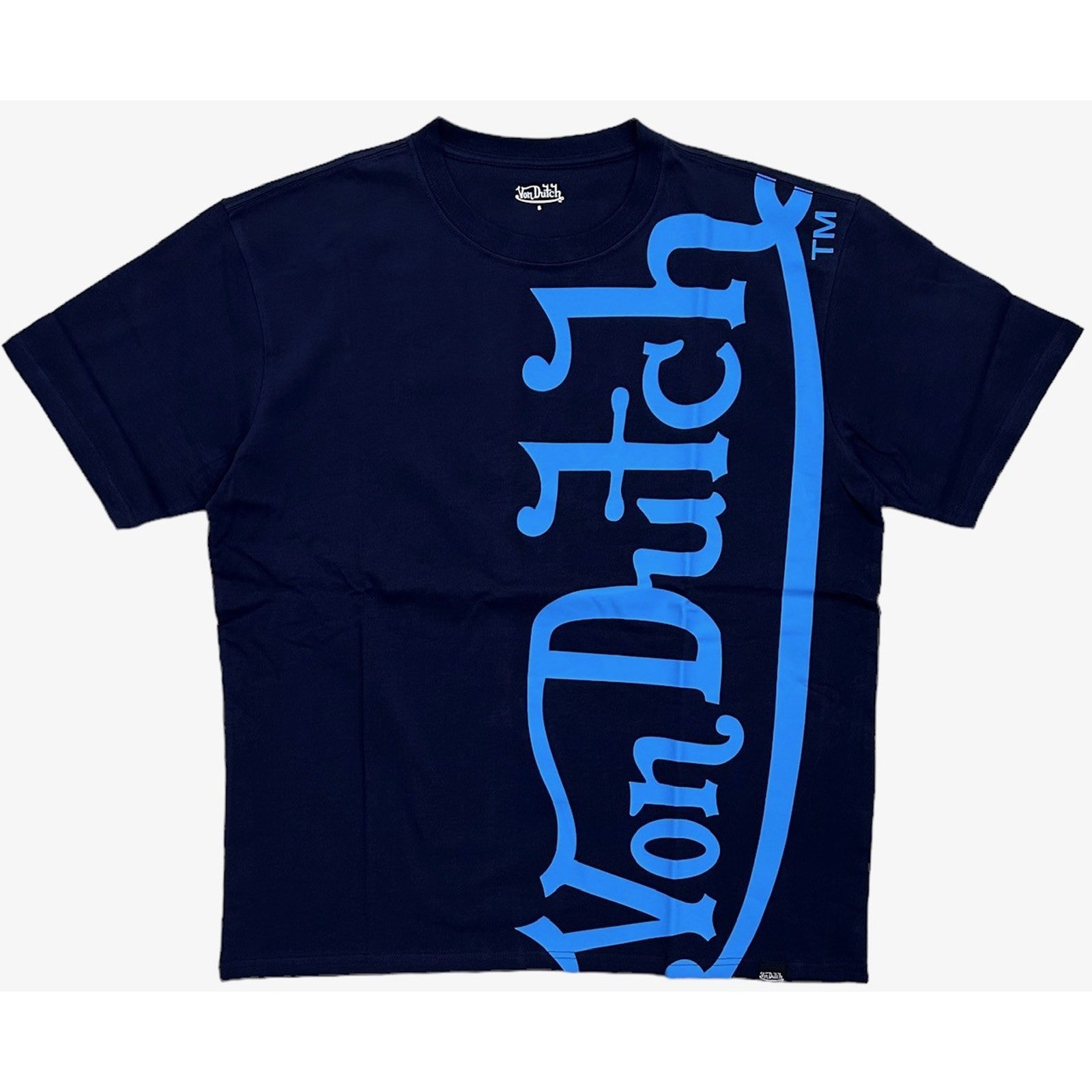 Von Dutch Men's T-Shirt Vertical Logo Oversized Relaxed Fit Heavyweight Tee