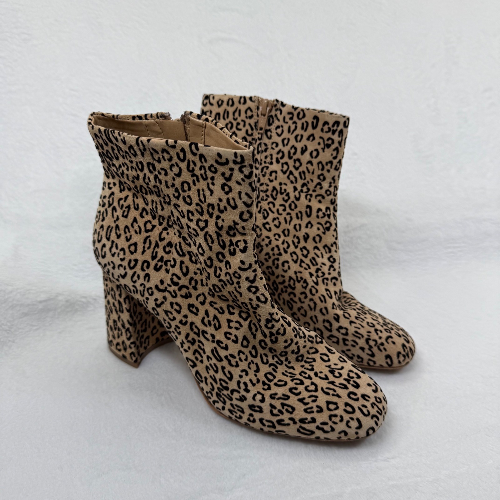 Gianni Bini Leopard Print Ankle Boots Size 9.5M Block Heel Leather Upper