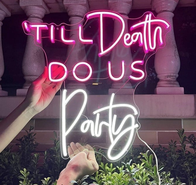Fun Bright Large “Till Death Do Us Party” LED Night Light Wedding Marriage Decor