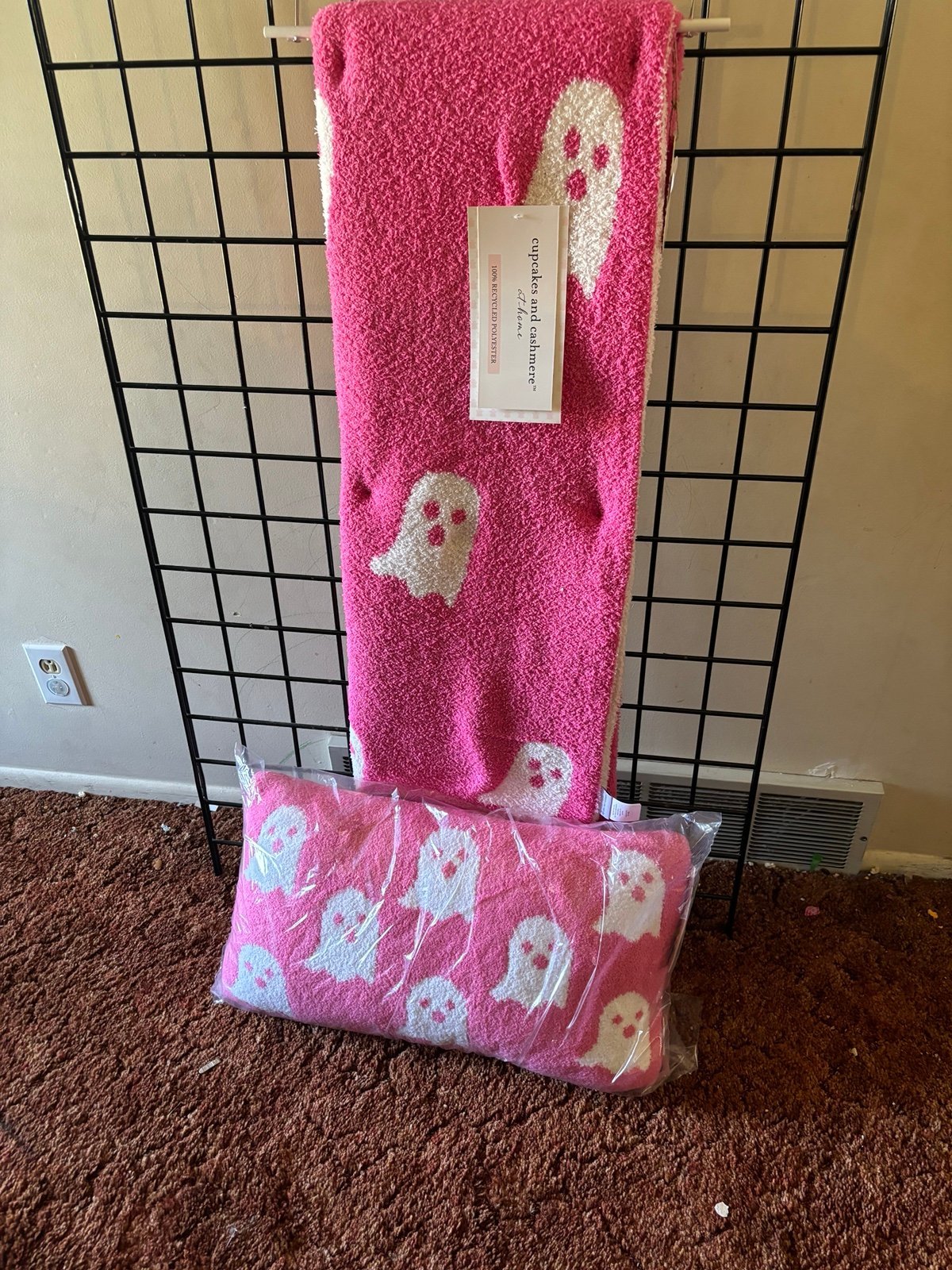 Pink ghost blanket and pillow bundle