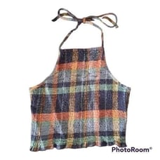 American Eagle Plaid Cropped Smocked Halter Top