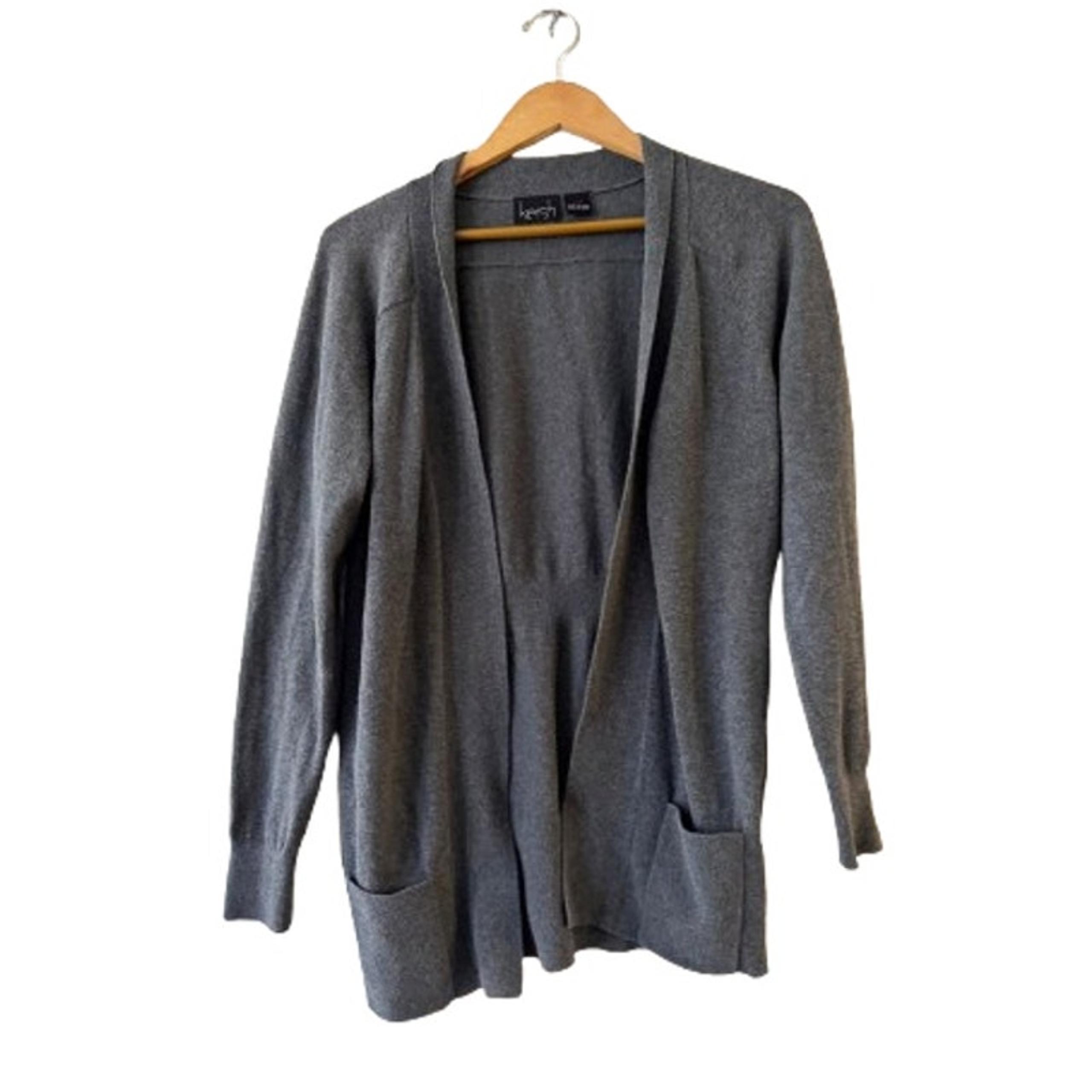 KERSH Essentials Women's Open Front Cardigan Sweater S Dark Gray Long Sleeve