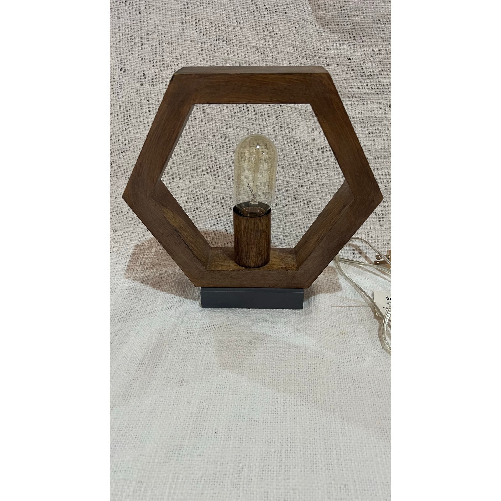 Modern Rustic Wood Hexagon Lamp with Antique Edison Bulb