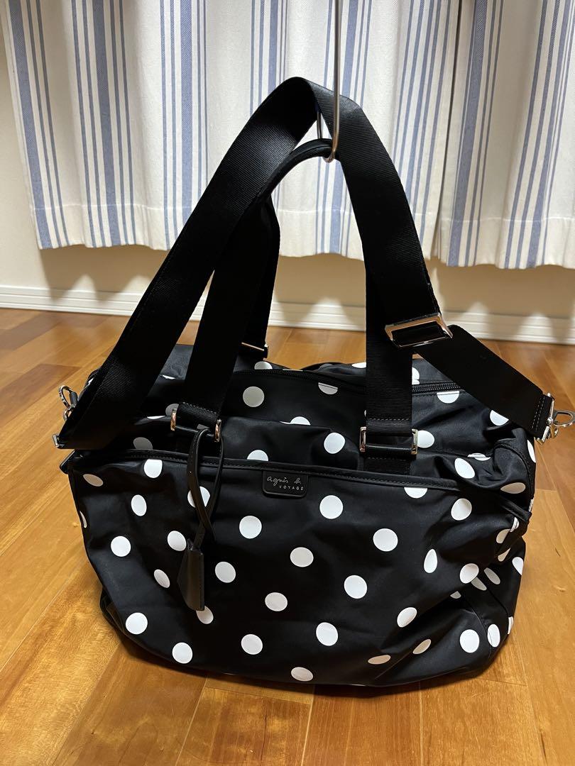Agnès b. ☆ Dotted Nylon 2-Way Boston Bag Travel Black