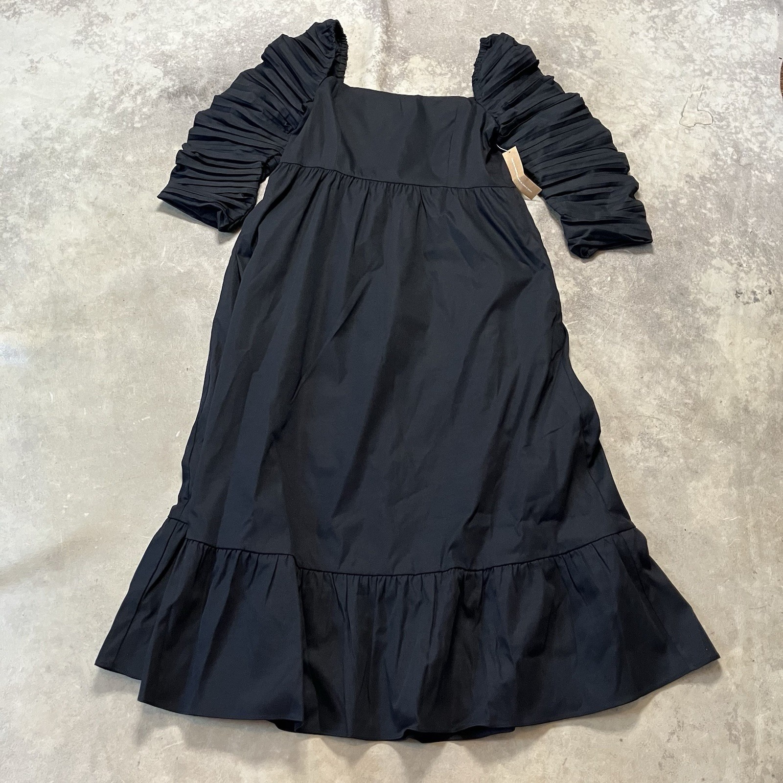 O.P.T Dress Womens SIze XL Black Midi Pockets Smocked Back Tiered Bottom