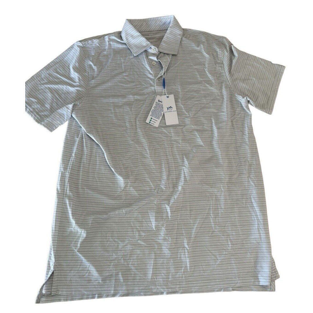 Southern Tide Brrr Crawford Stripe Performance Polo L NWT 99.50 Aged Denim