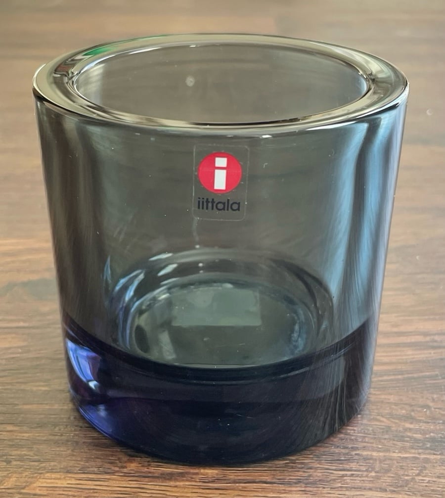 ittala Kivi ISO Glass Votive Candle Holder Gray Made In Finland