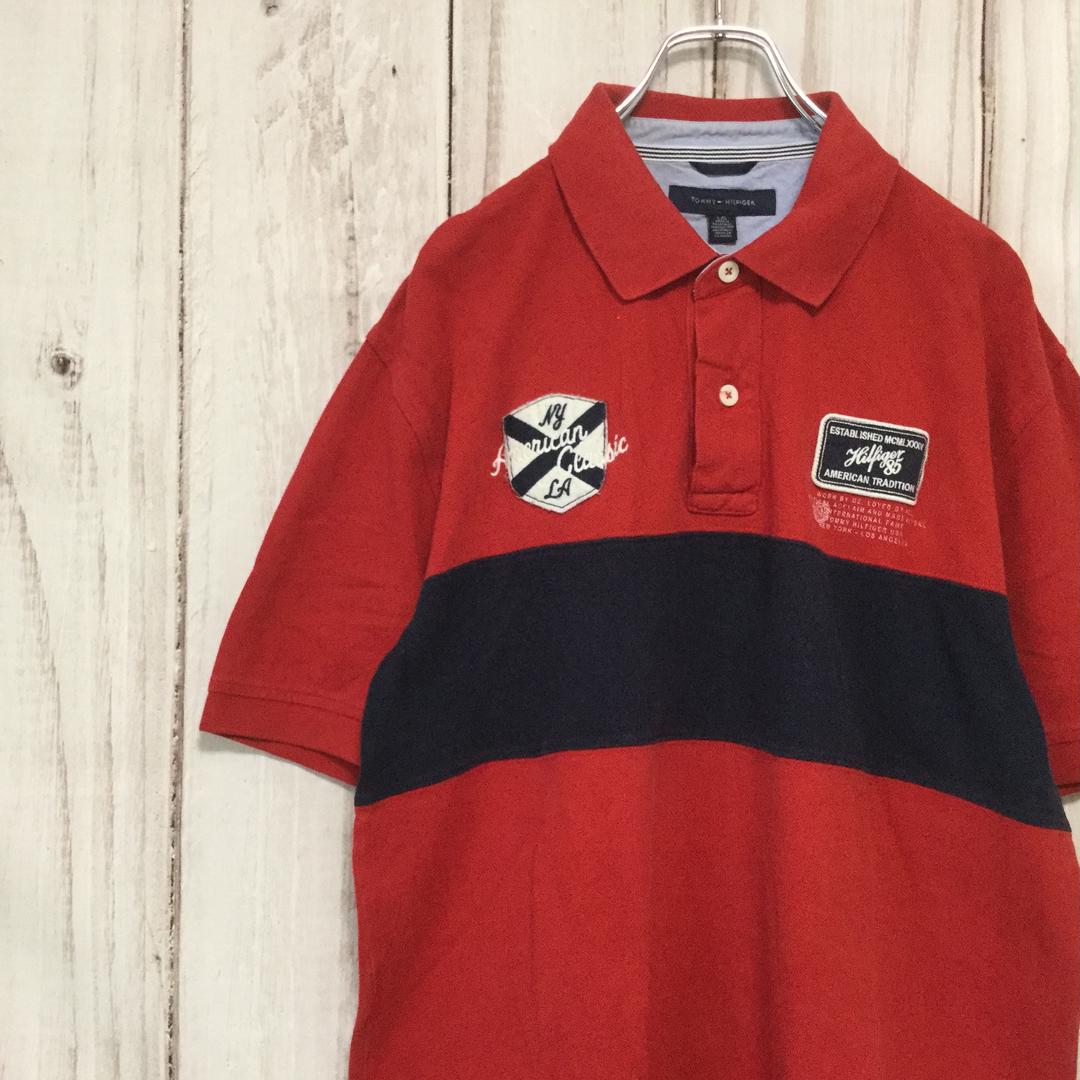 【Tommy Hilfiger Short Sleeve Polo Shirt】 Pique Logo L Red Vintage
