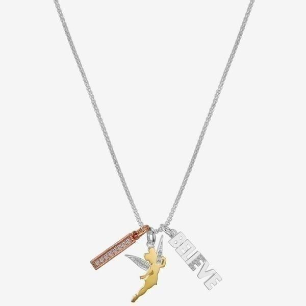 Disney Believe Charm CZ Silver 16” Cable Tinker Bell Pendant Necklace New
