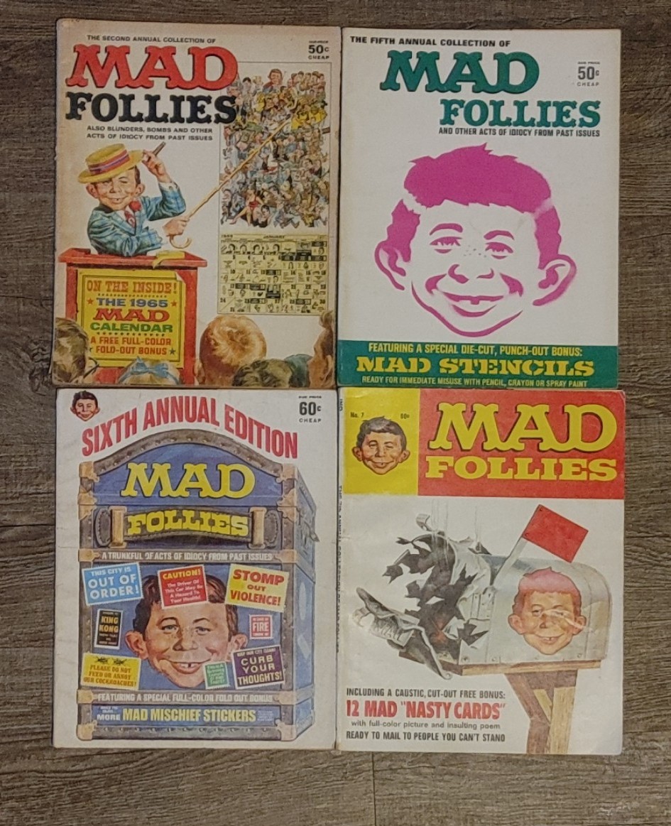 MAD FOLLIES Mad Magazines 1960's Annual Collection LOT Of 4 #2 #5#6 #7 Good