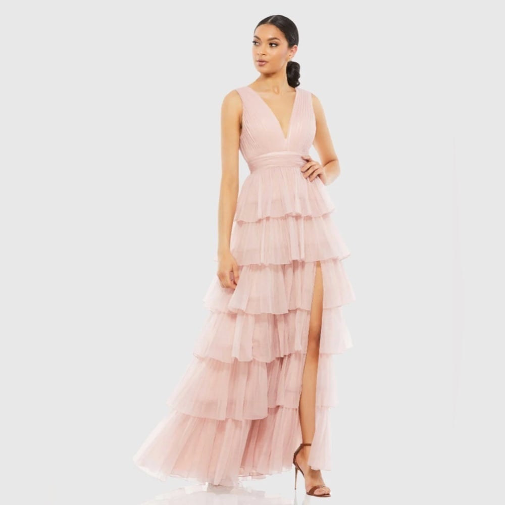 Size 12 Mac Duggal 26594 NWT Ruffle Tiered Sleeveless Gown