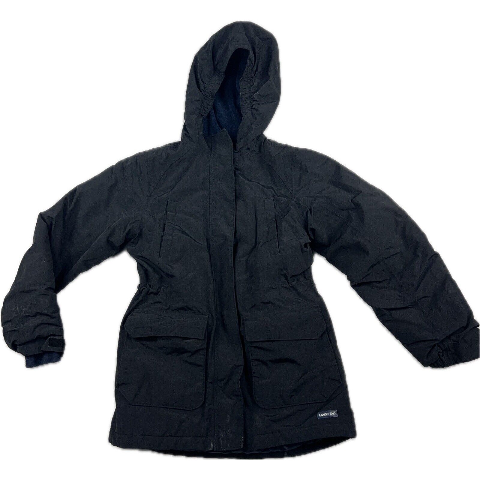 Lands' End Jacket Child's Size M/10-12 Black Hooded Oversized Pockets