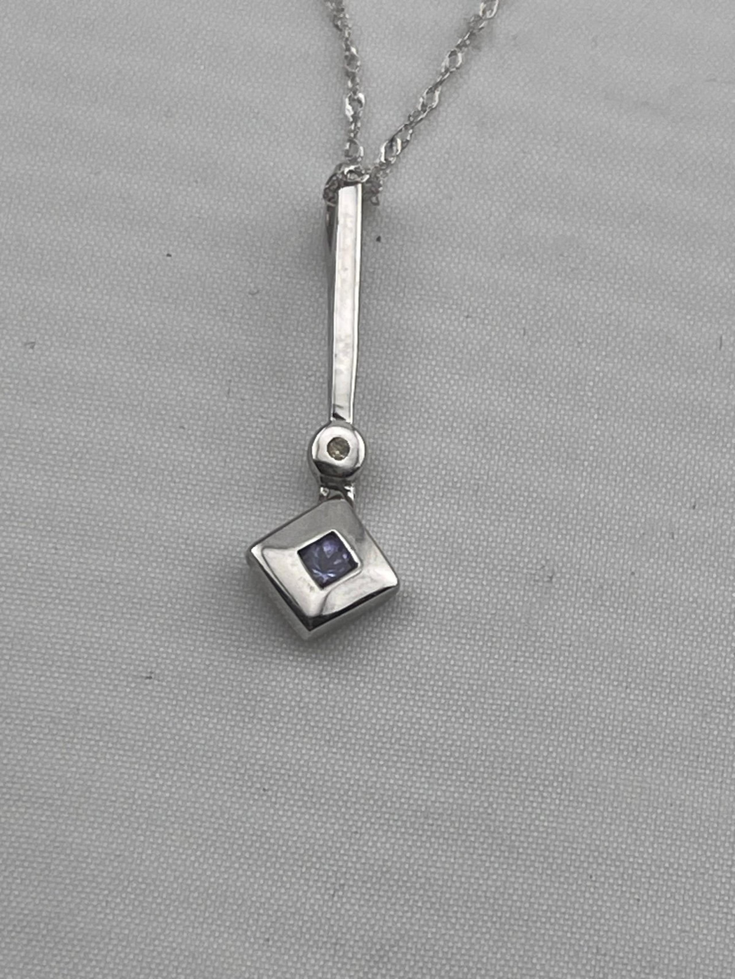 Vintage art, deco, Tanzanite and diamond pendant with chain 10 karat white  gold
