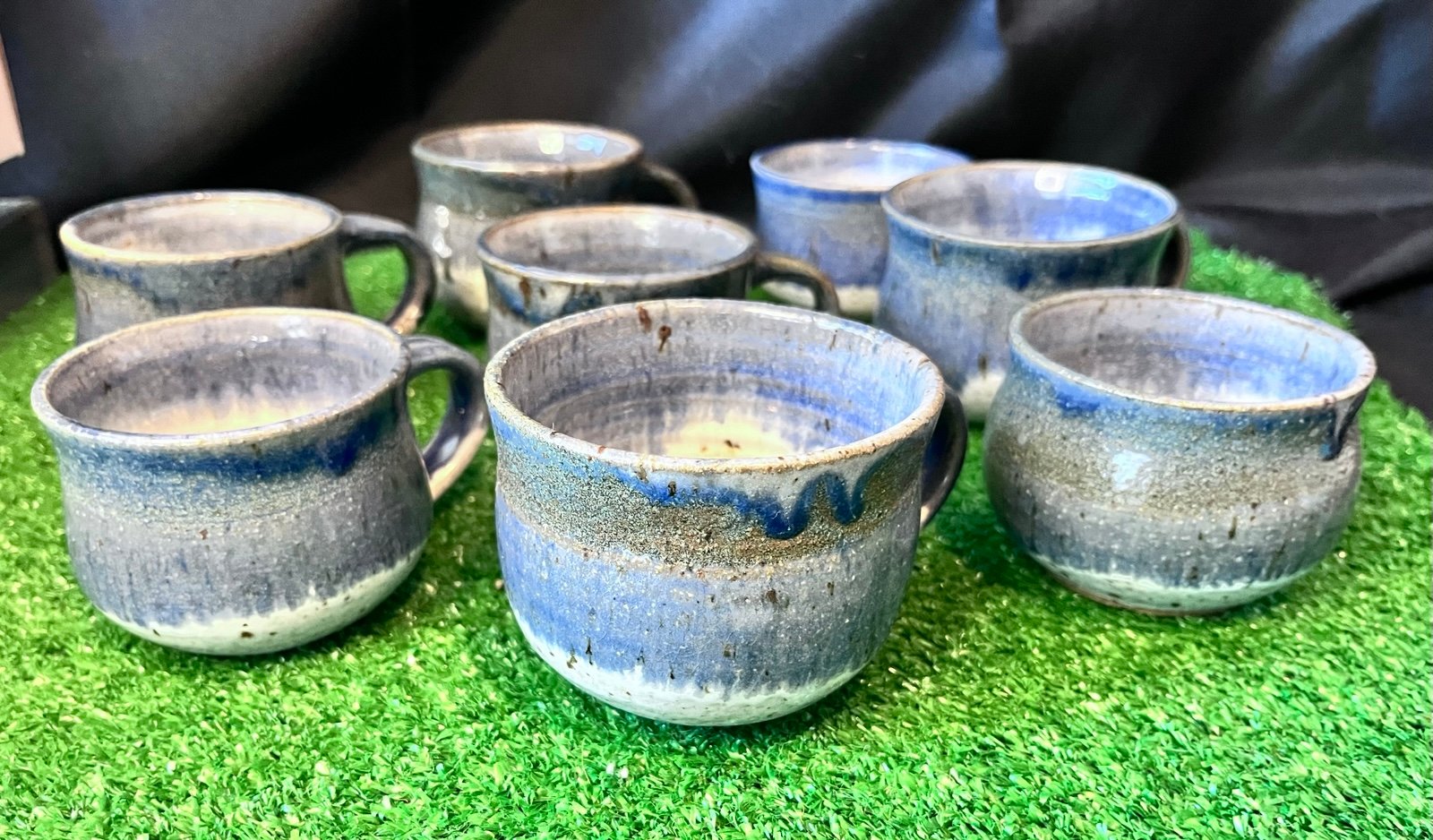 Set of 8 Clay Hand Made Pottery Mugs Cavanaugh 1976 Cups With Handle