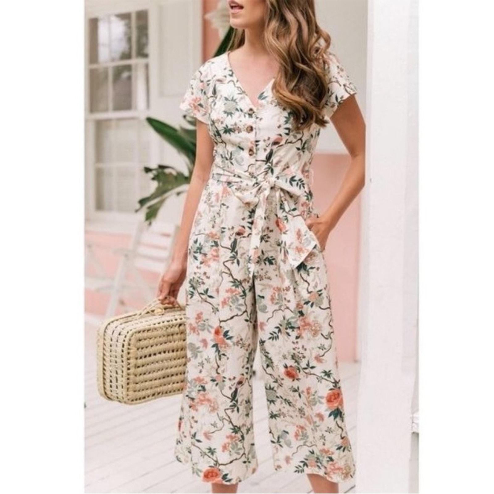 Gal Meets Glam Anthropologie Floral Short Sleeve Women's Jumpsuit Multi Size 12