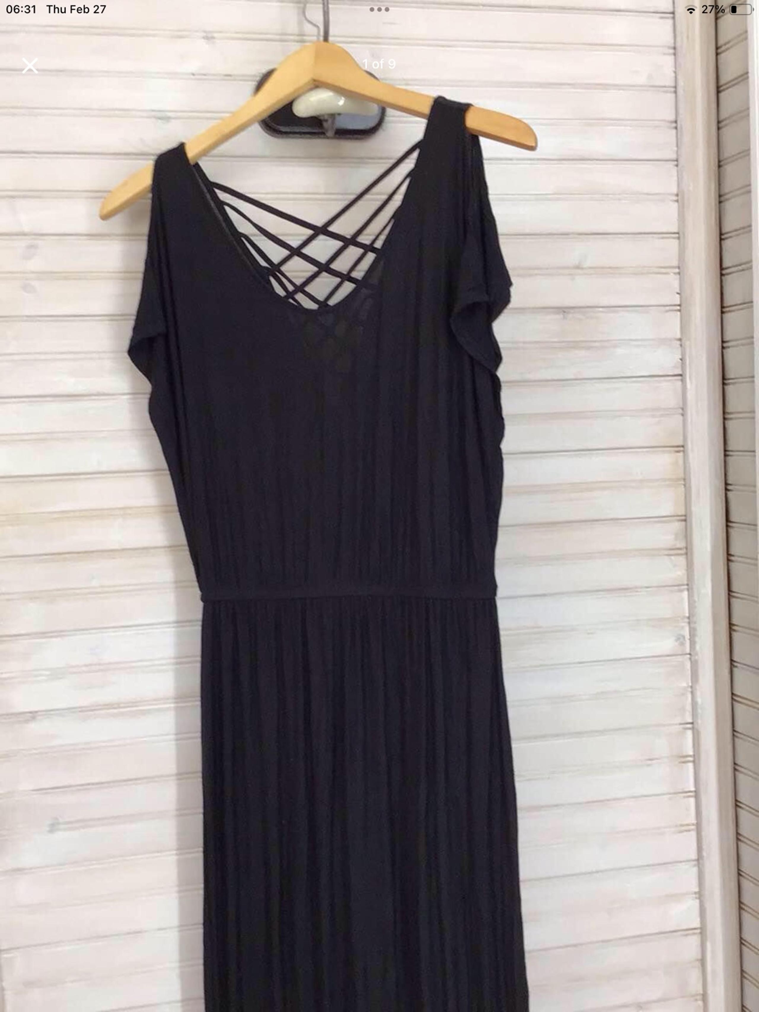 Apt.9 Women’s XS Black Maxi Dress w/ Vneck, Crisscross Straps, Side Slits