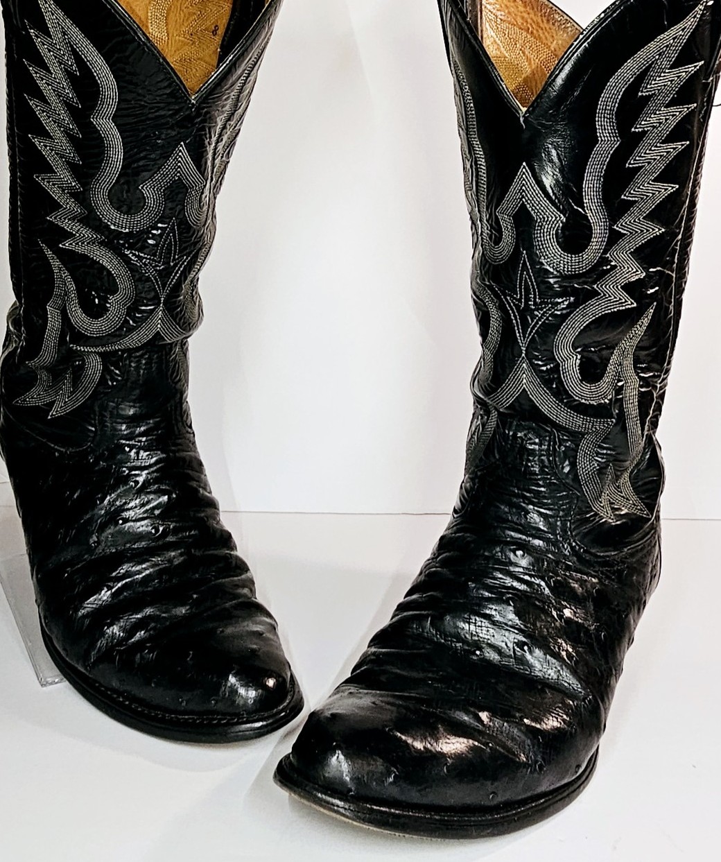 Men's Tony Lama El Ray 8225 Full Quill Ostrich Black Leather Boots Size 9.5
