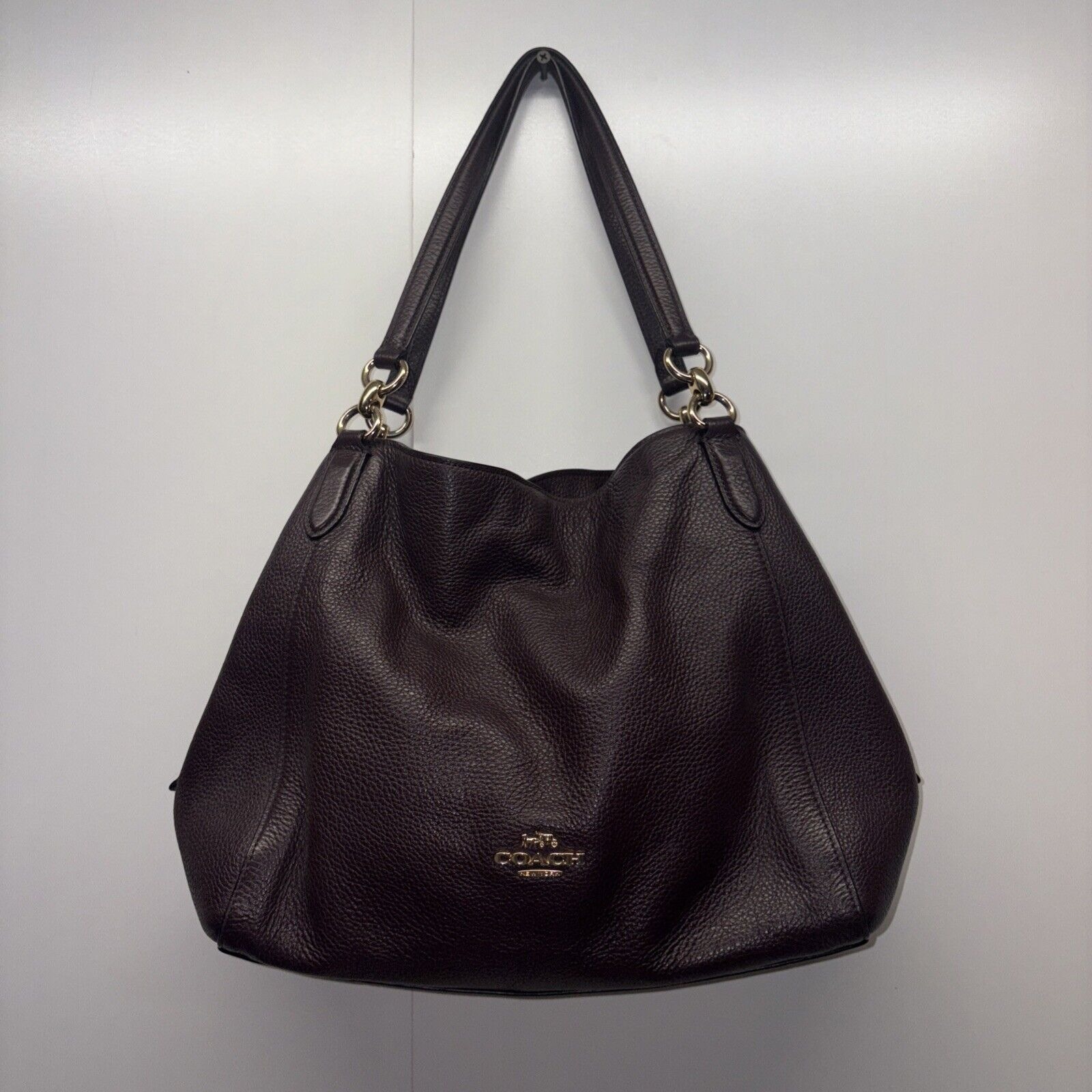 Authentic Coach Dark Plum Purple Pebble Leather Shoulder Bag Large #80268