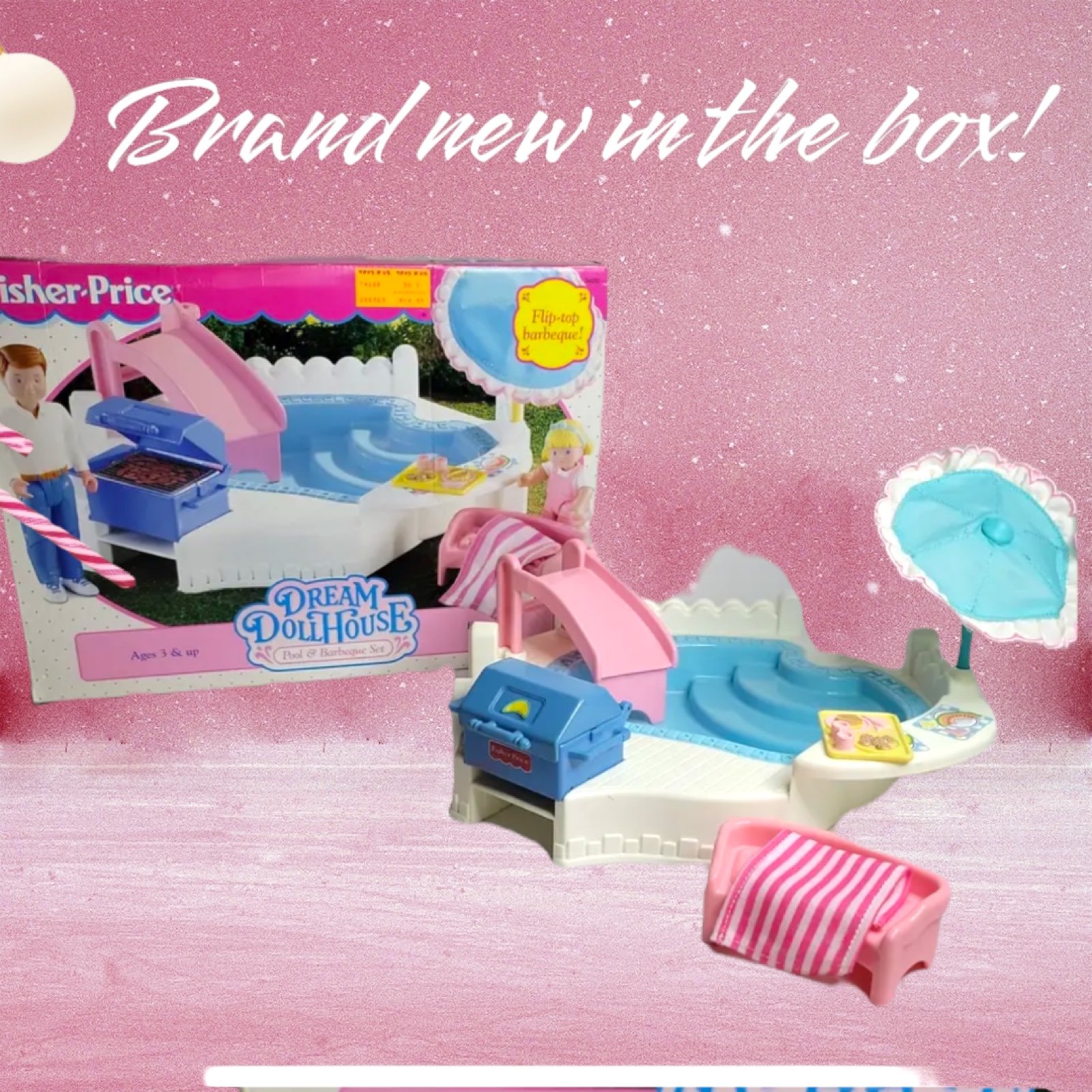 1995 Fisher Price Swimming Pool & Barbecue Set Loving Family Dream Dollhouse