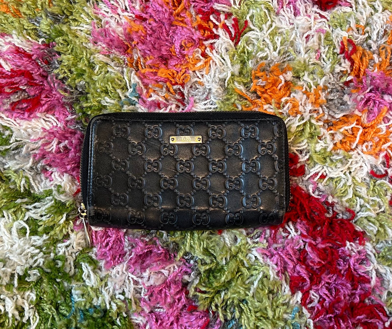 Gucci Gg Guccissima Zip Around Black Leather Continental Wallet