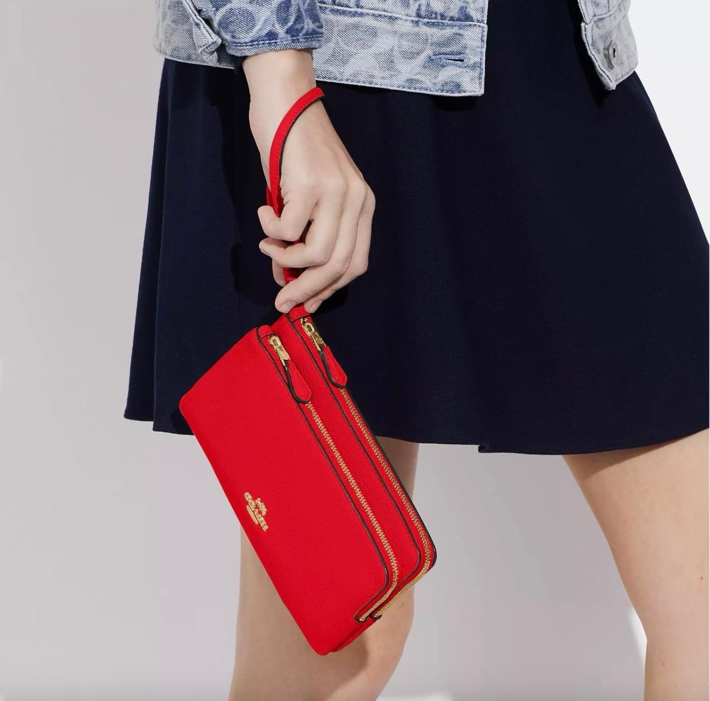 NWT COACH Double Zip Wallet - Refined Soft Pebble Leather - C5610 Red