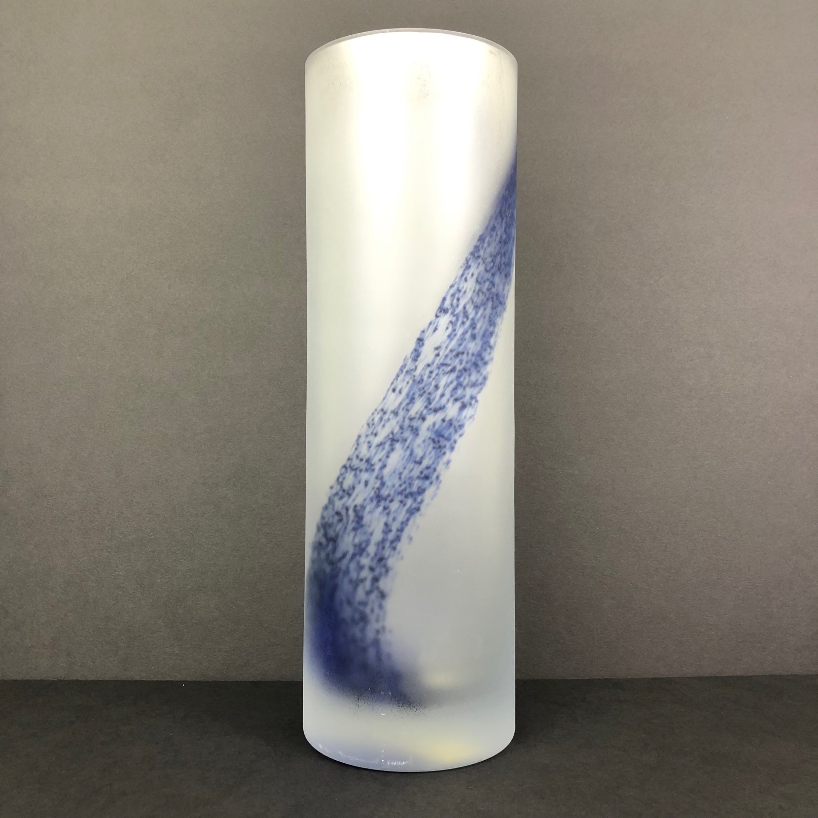 Spanish Taka Mate #1 Frosted Art Glass Swirl Cylinder Tall Vase 14”H