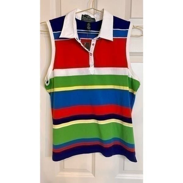 Vintage Lauren Ralph Lauren 90's Striped Sleeveless Polo Sport Shirt Size L NWT