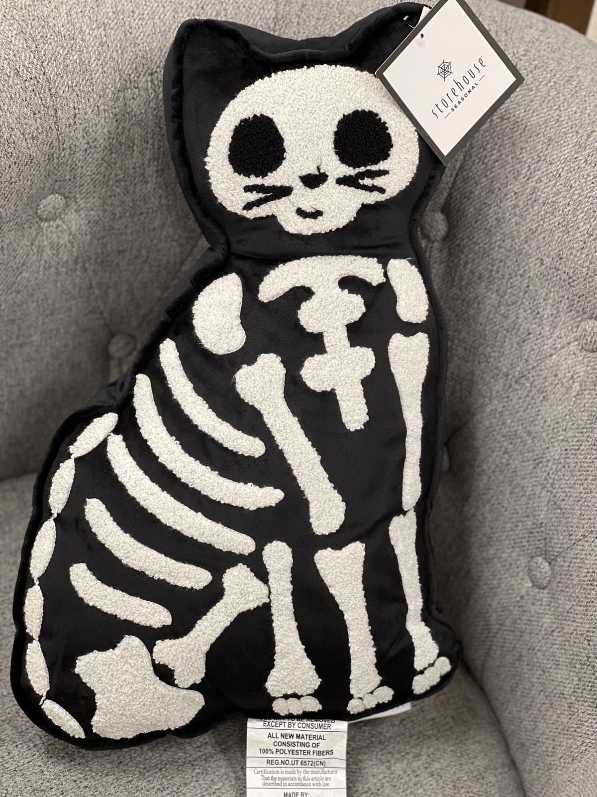 Skeleton cat velvet sherpa halloween pillow