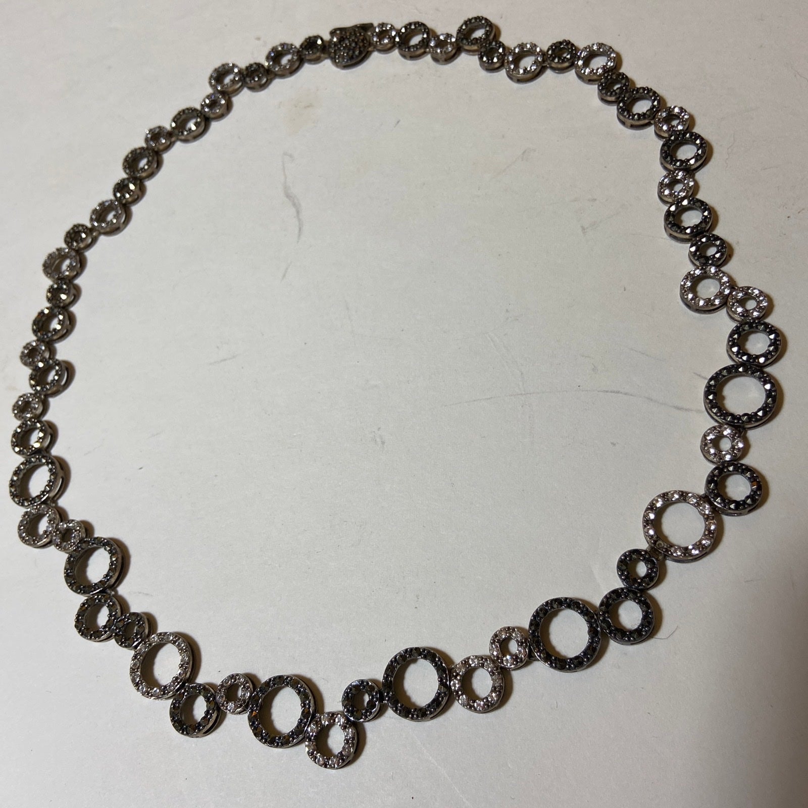 Suspicion 925 Sterling Silver Marcasite “ O “ links 19” Necklace