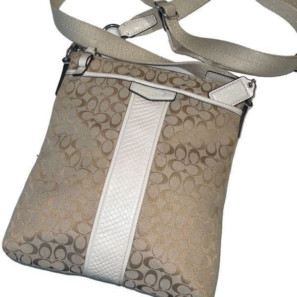 Coach Tan and White Patent Leather C Signature Crossbody Bag