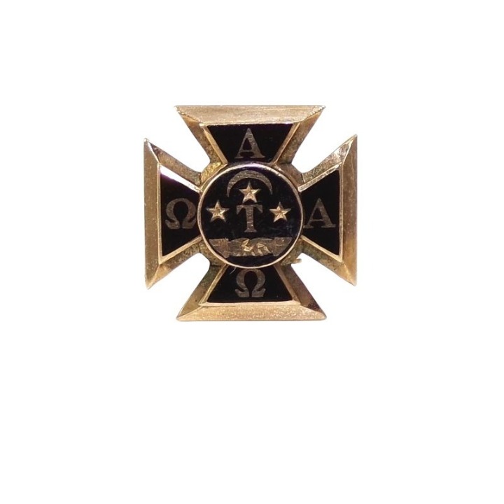 Vintage Solid 8K Yellow Gold Alph Tau Omega Fraternity Pin Brooch