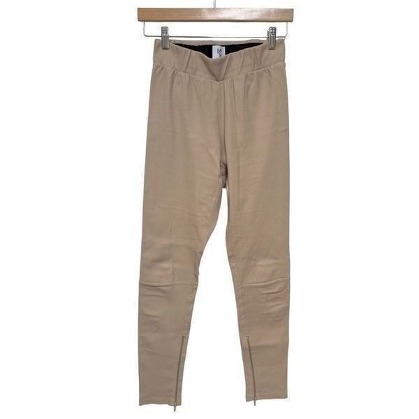 MLML London Leather Pants Zippers Beige Tan Made In UK real lamb leather size L