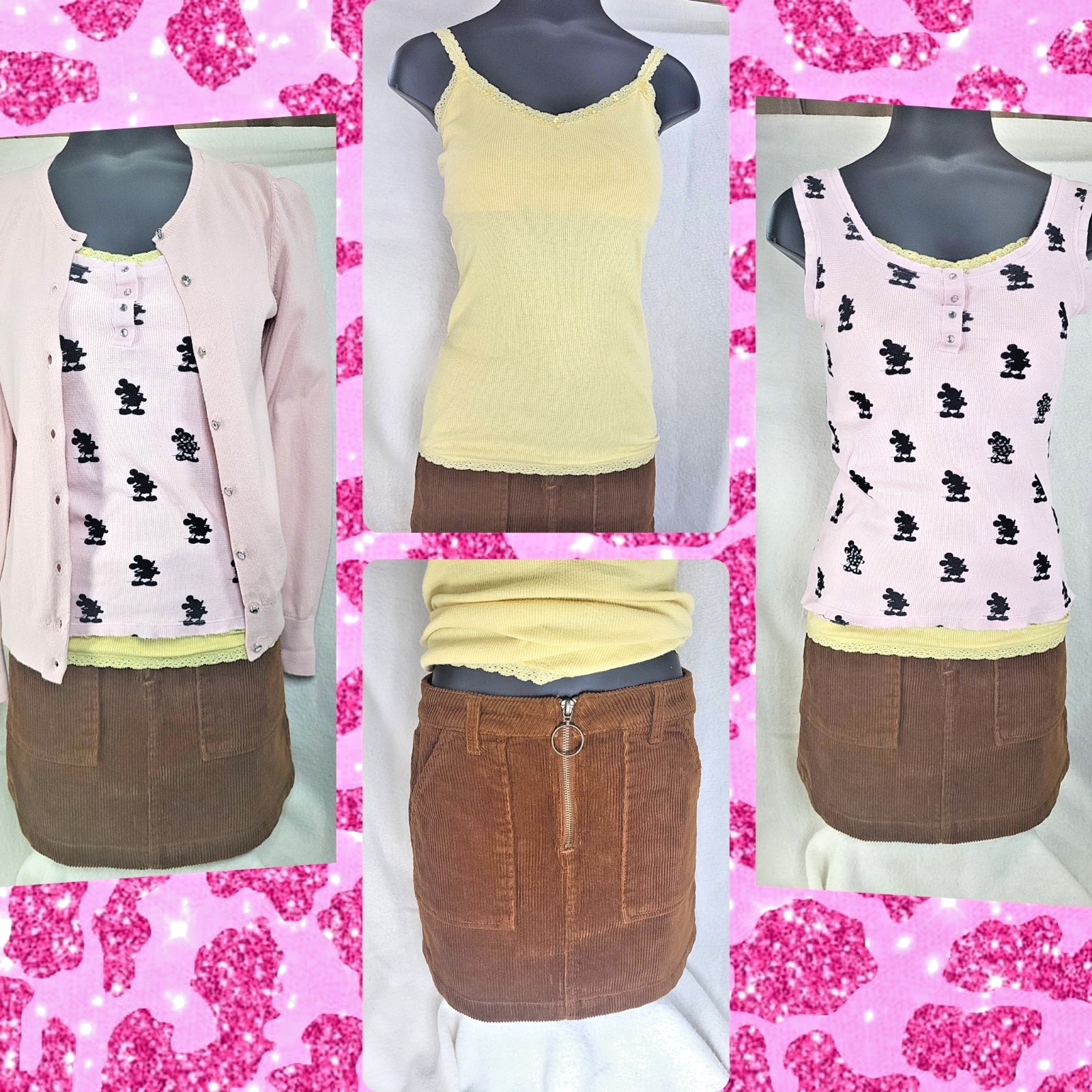 Y2k Mean Girls Clothes Lot Lace Cami Pastel Mini Skirt Corduroy Small Med Pink