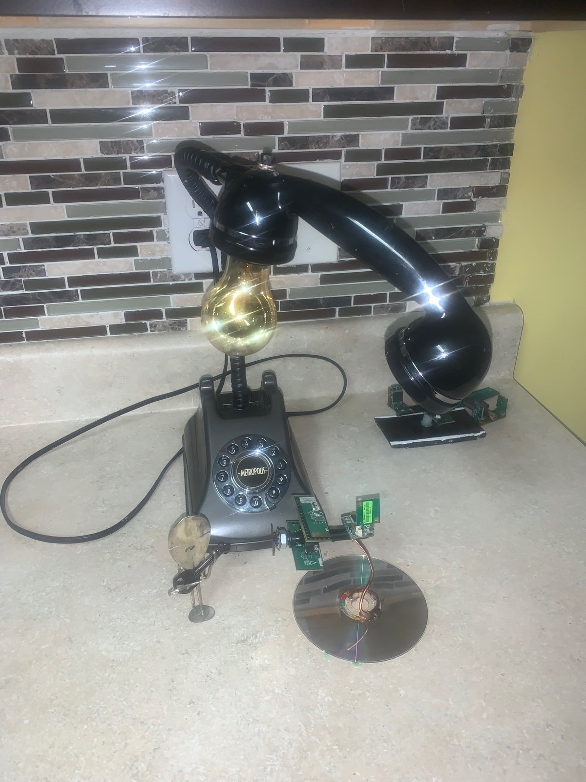 Telephone lamp Gray Desk Lamp, Vintage Phone Lamp, vintage table lamps