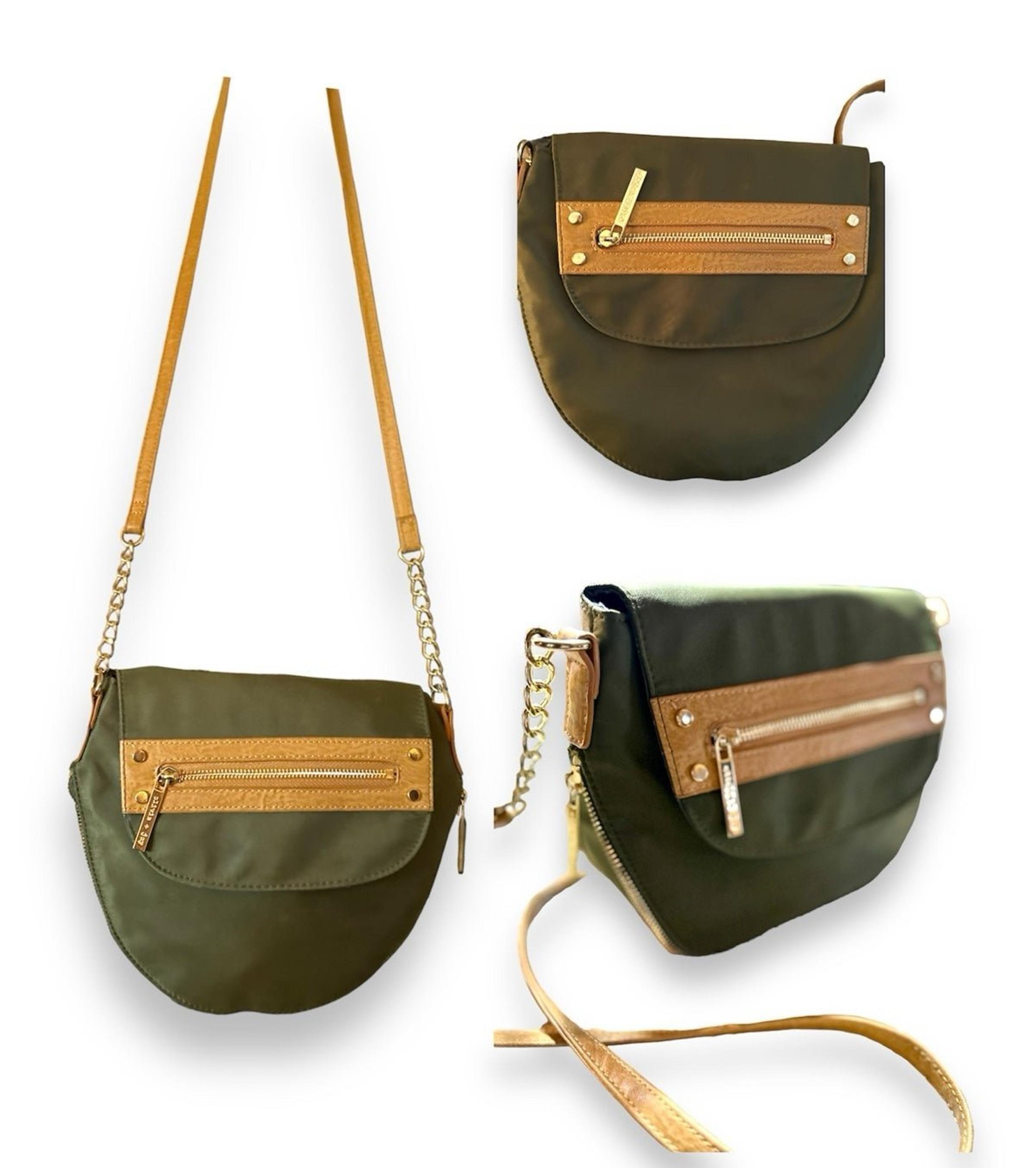 Olivia & Joy Army Green Canvas & Leather Crossbody Adjustable Zippered Bag Purse