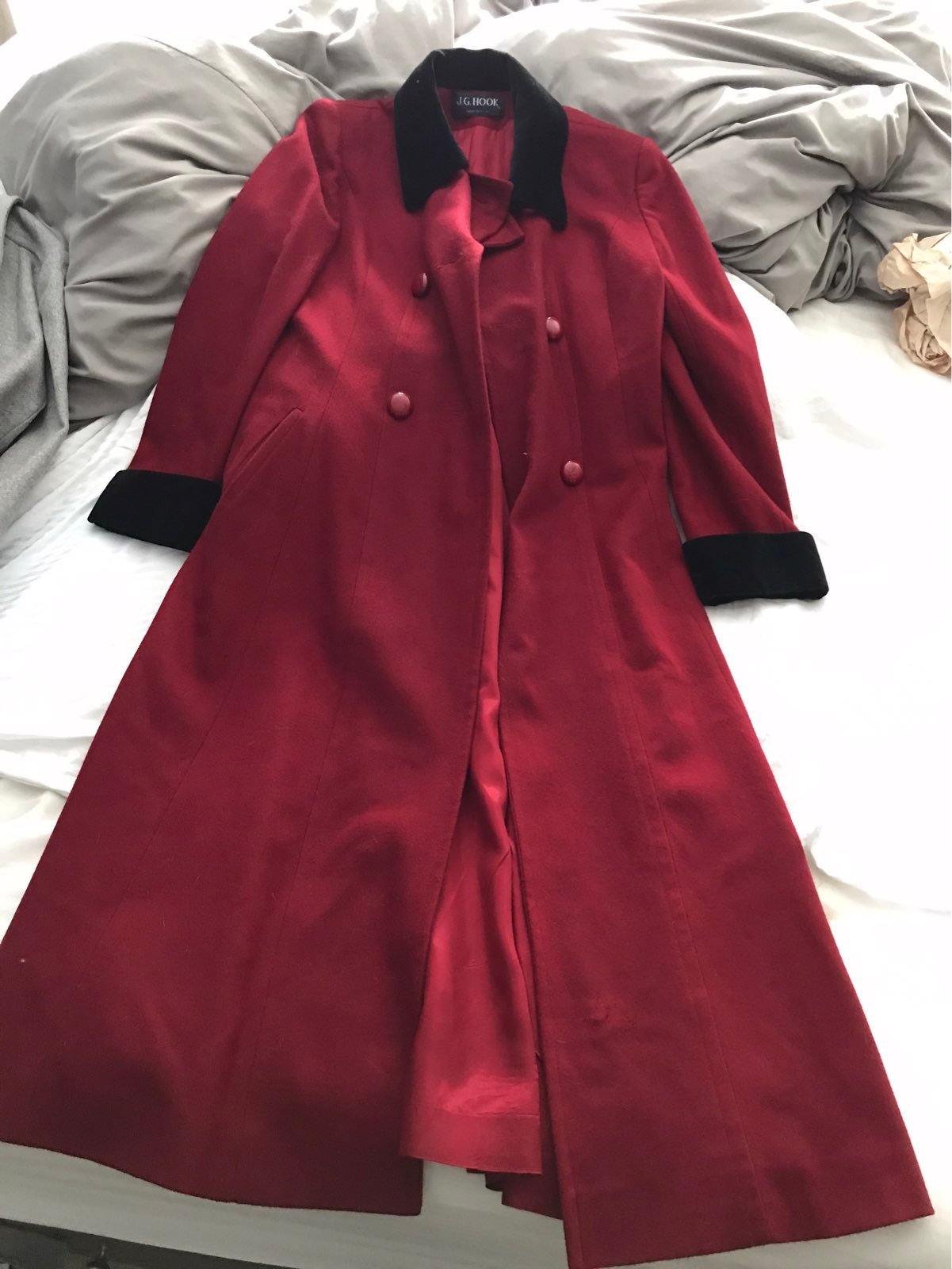 J.G. Hook Long Red Coat w/Black Cuffs