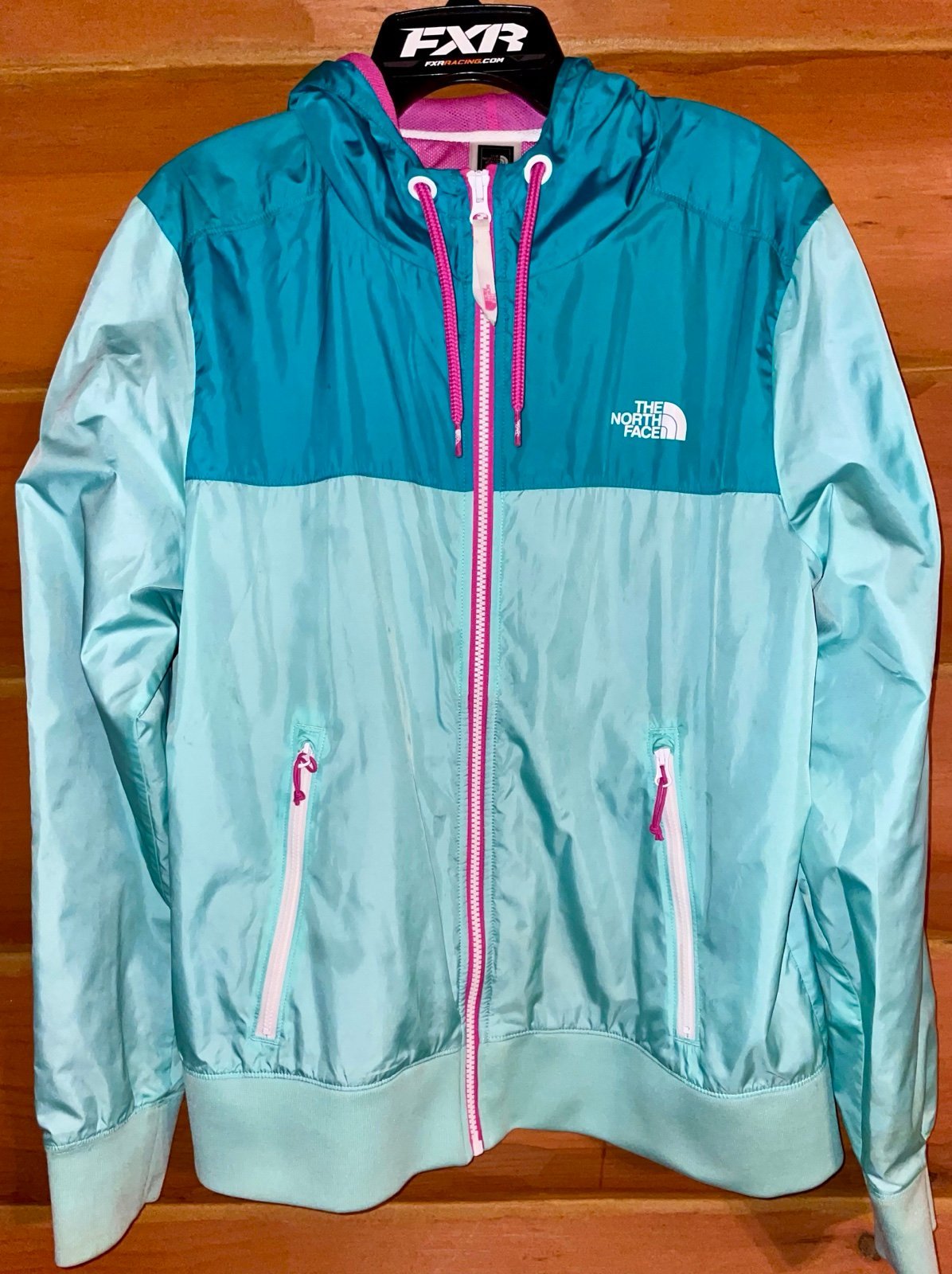 North Face Womens Sz XL bluewind full-zip wind hoodie jacket beach glass green