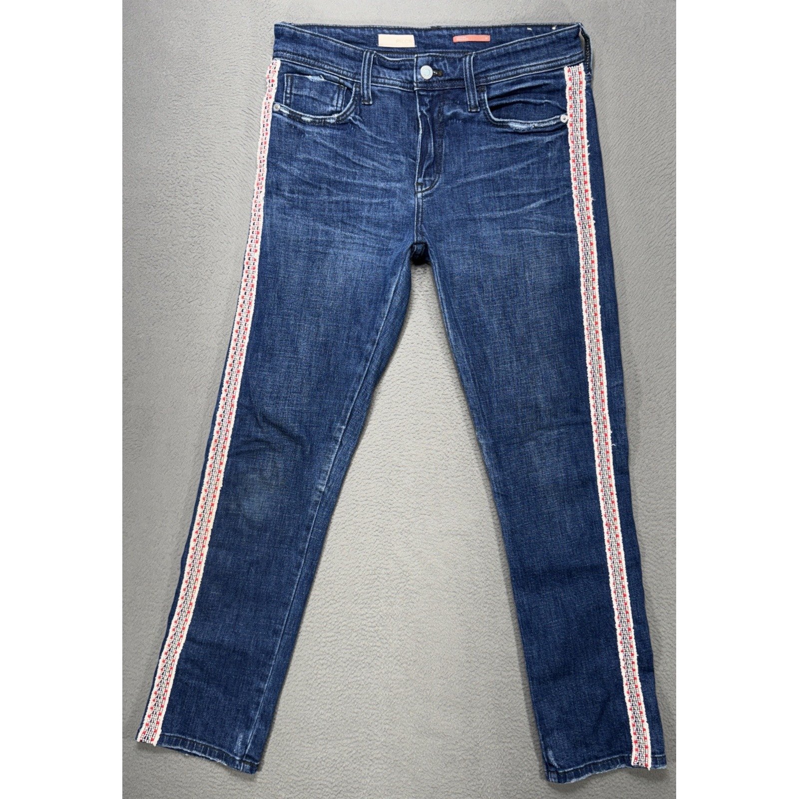 Anthropologie Pilcro Jeans Womens 27 Slim Boyfriend Crop Embroidered Side Denim