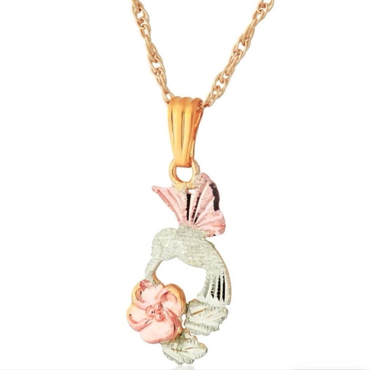Black Hills Gold Hummingbird & rose Pendant 10K Yellow necklace 18”  SPECIFICATI