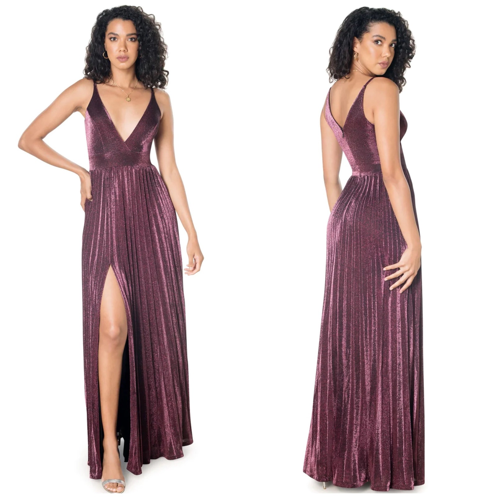 Dress The Population Danae Pink Shimmering Fit & Flare Pleated Dress Women's M