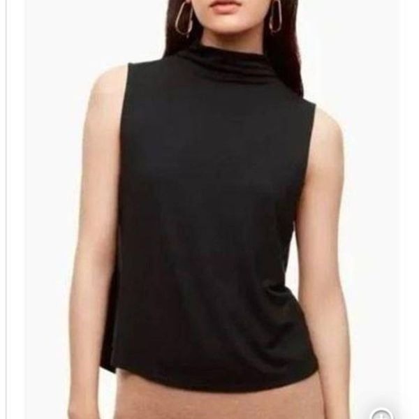 Aritzia Babaton Vince Mock Neck Tank Top Black Drapey Stretch Jersey, Size M
