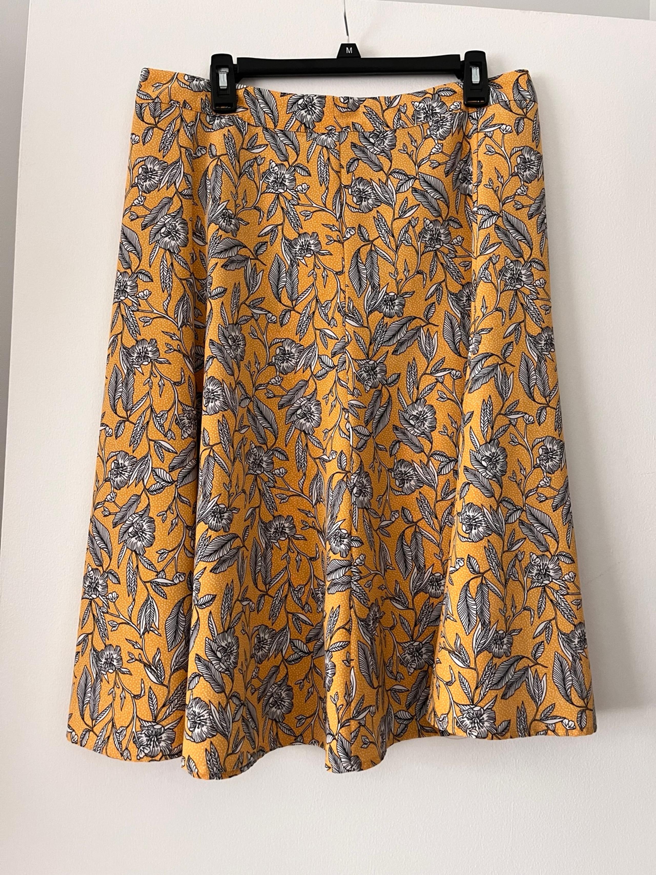 Christopher & Banks Yellow Floral Flare A-line Midi Skirt Size 12