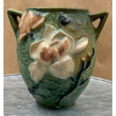 Vintage Roseville Pottery Magnolia 4 Double Handled Vase 86-4