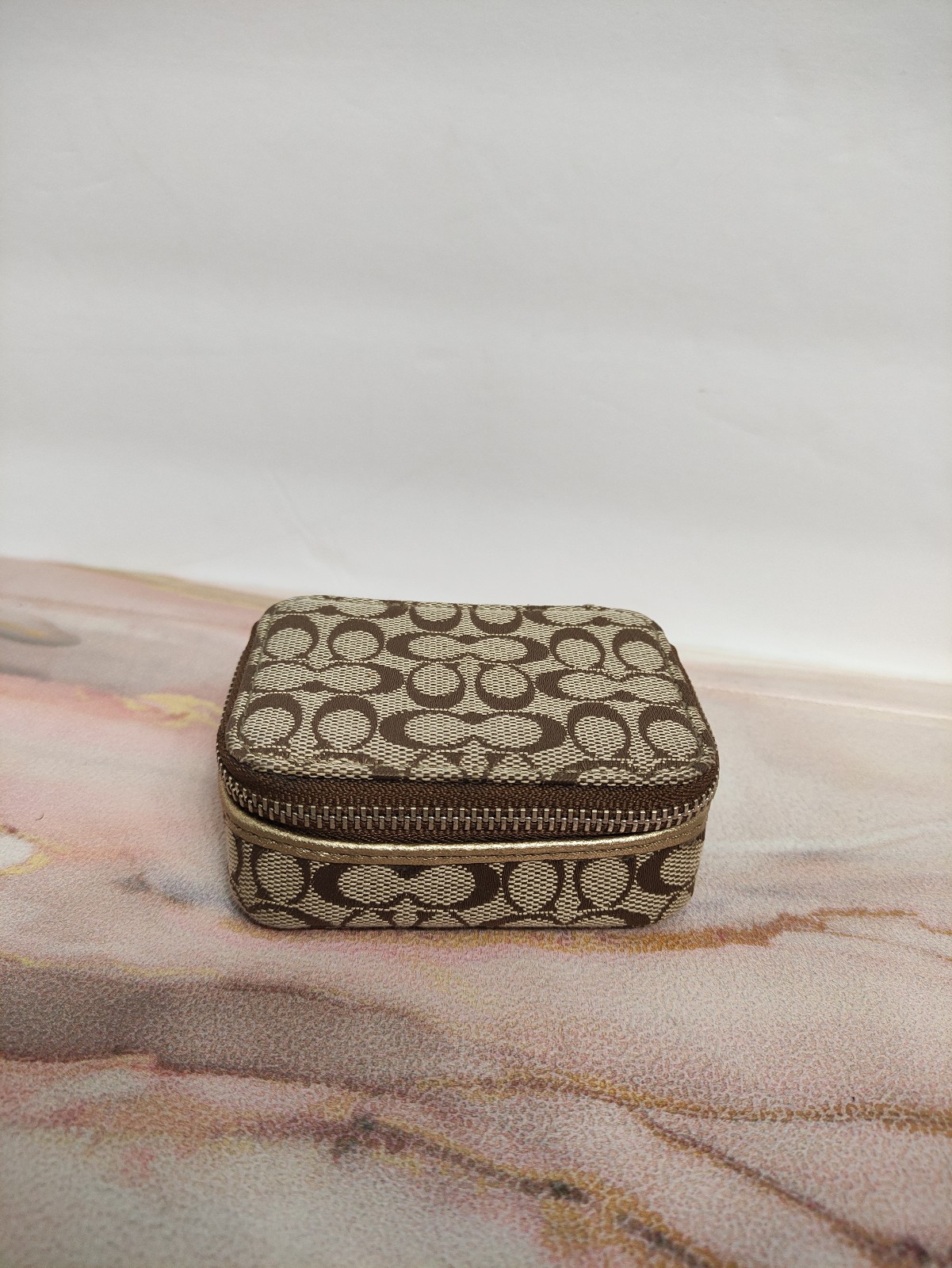 Coach F60157 Signature Canvas Leather Triple Pill Box Travel Case (no bottles)