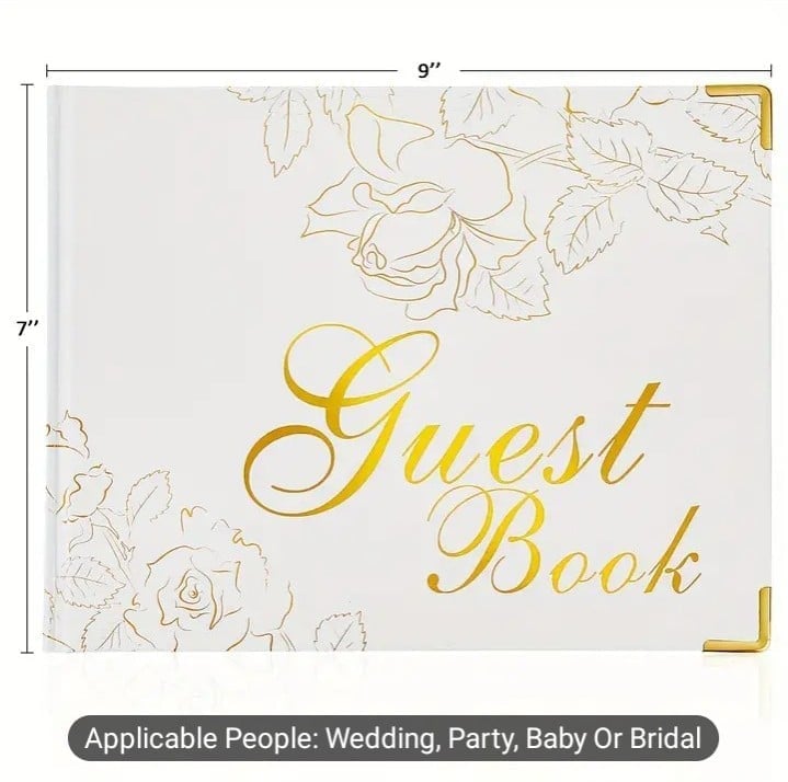 1pc, Guest Book 9 x7 Hardcover And Gold Colored Pen Holder With 1 Refill Pen