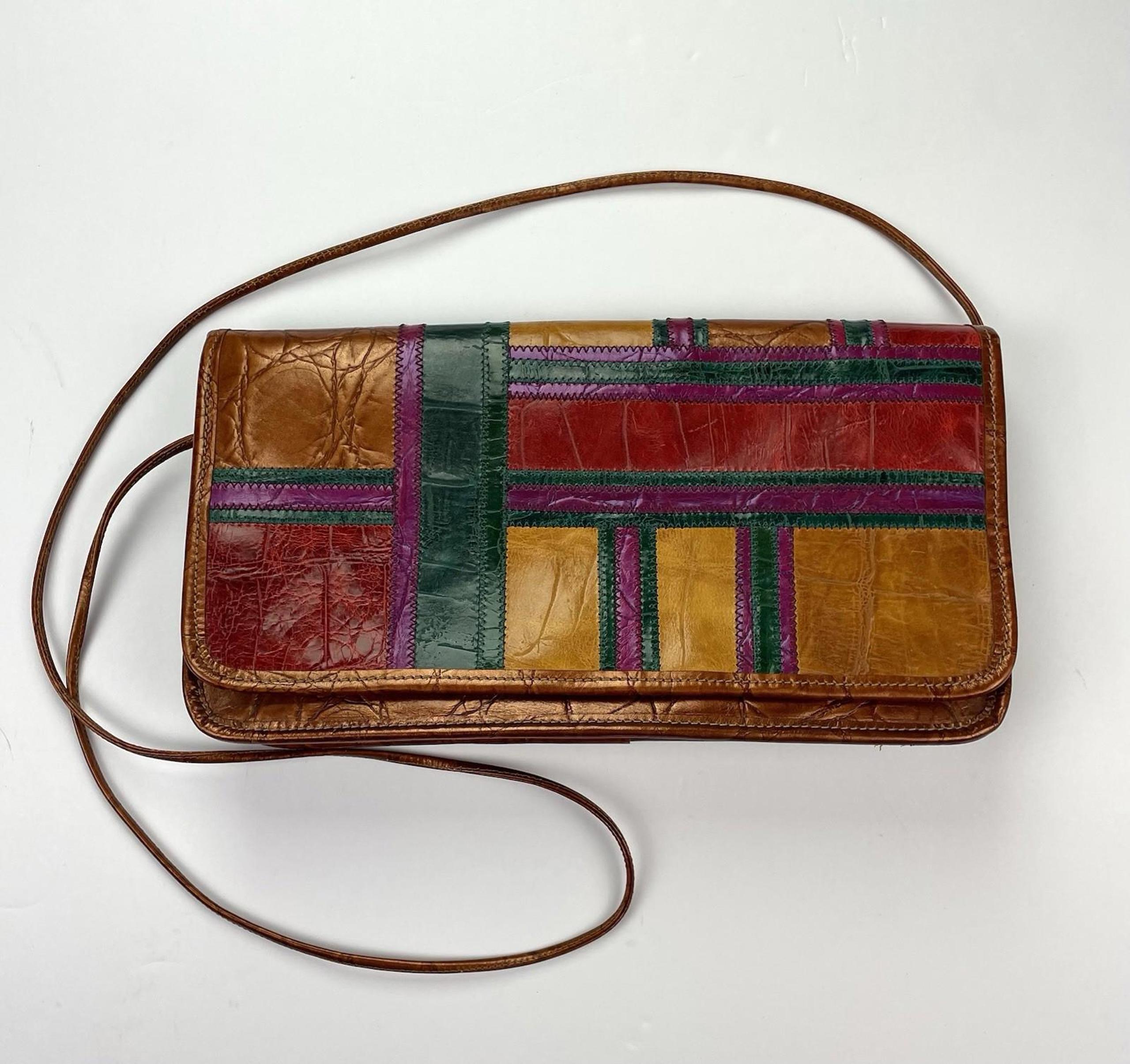 Vintage Carlos Falchi Crossbody Shoulder Bag Purse Patchwork Leather