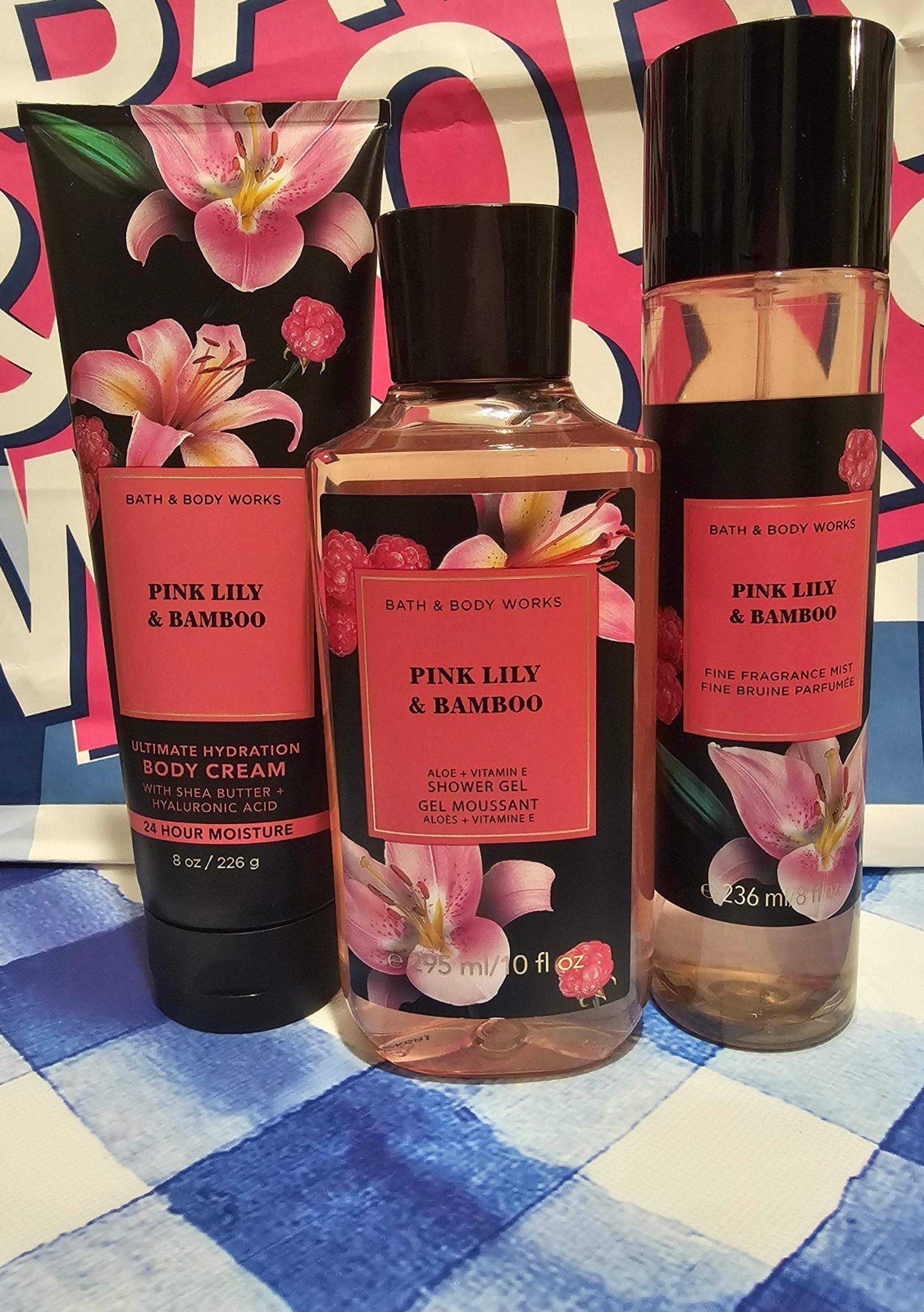 Pink lily and bamboo body care bundle from bath and body works