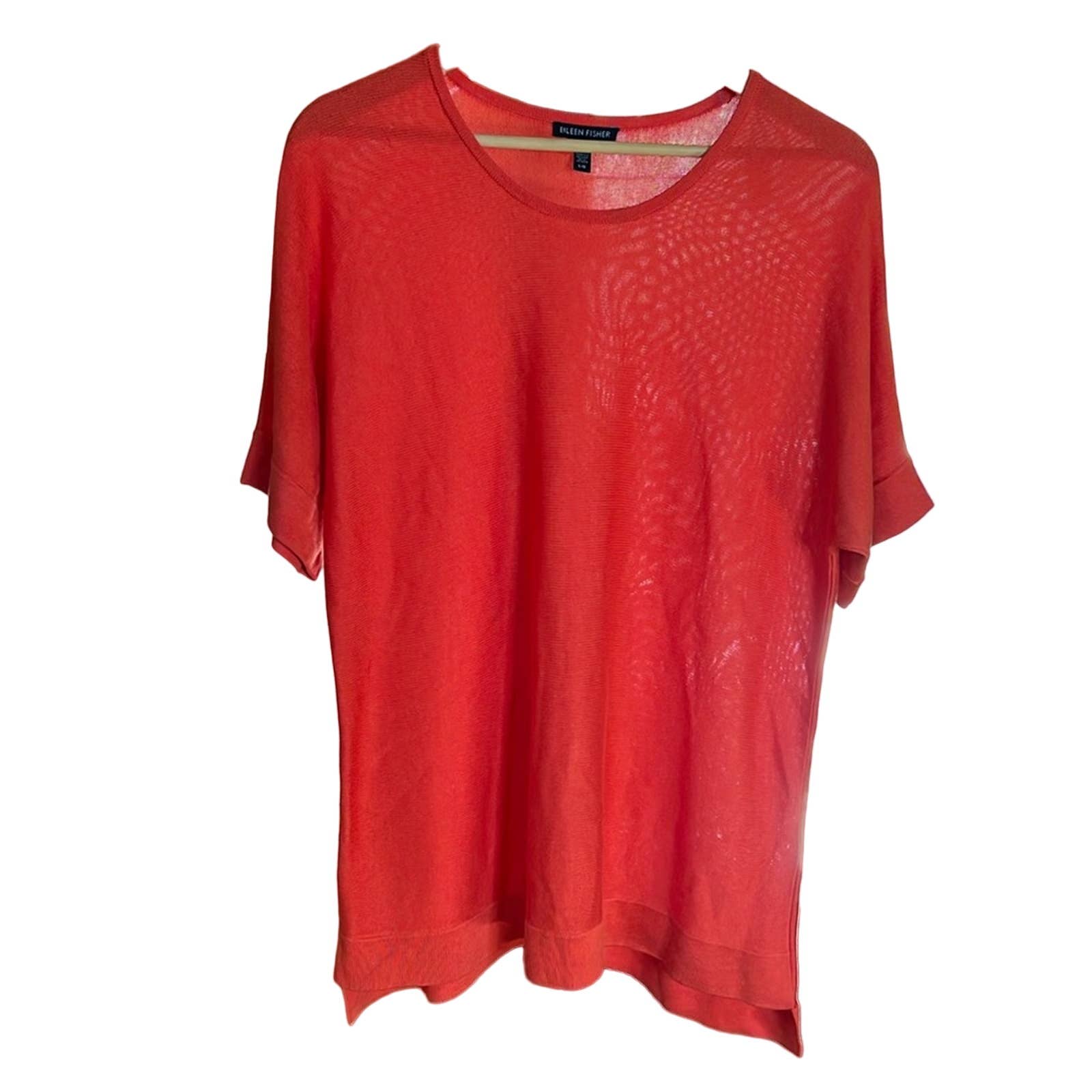 Eileen Fisher Orange Elbow Sleeves Tencel Silk Top Sweater Size Large