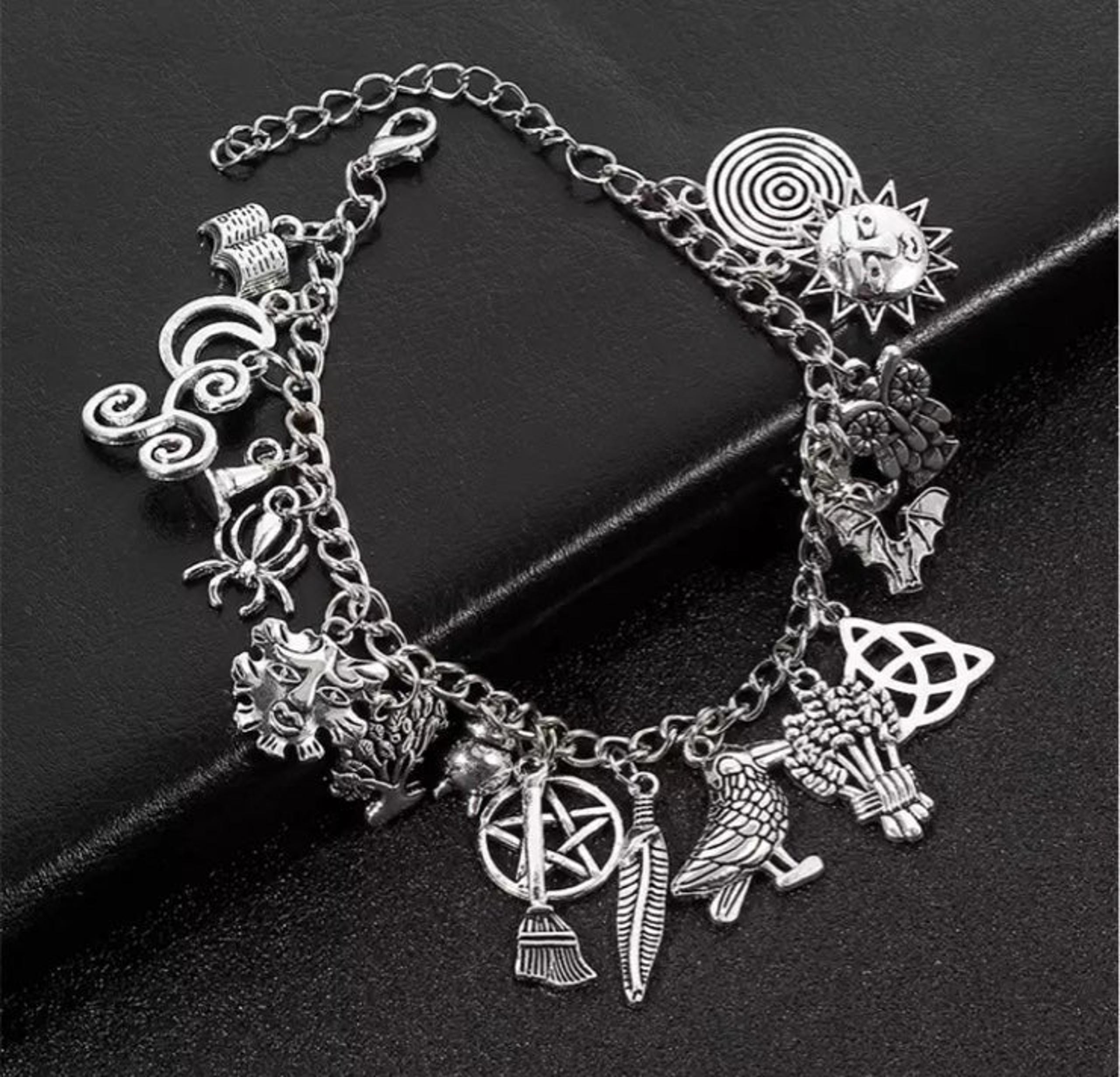 Witch Charm Bracelet Silver Womans pentagram spell work herbs spider NEW