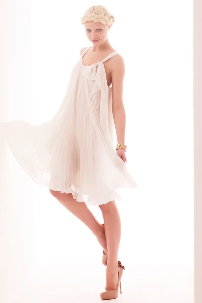 NWT Erin Fetherston Dress Beige Pleated Shoulder Tie Sz 6